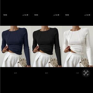 Commense Ribbed Piping Long Sleeve Tops Bundle • XL • Off-White, Black, & Navy